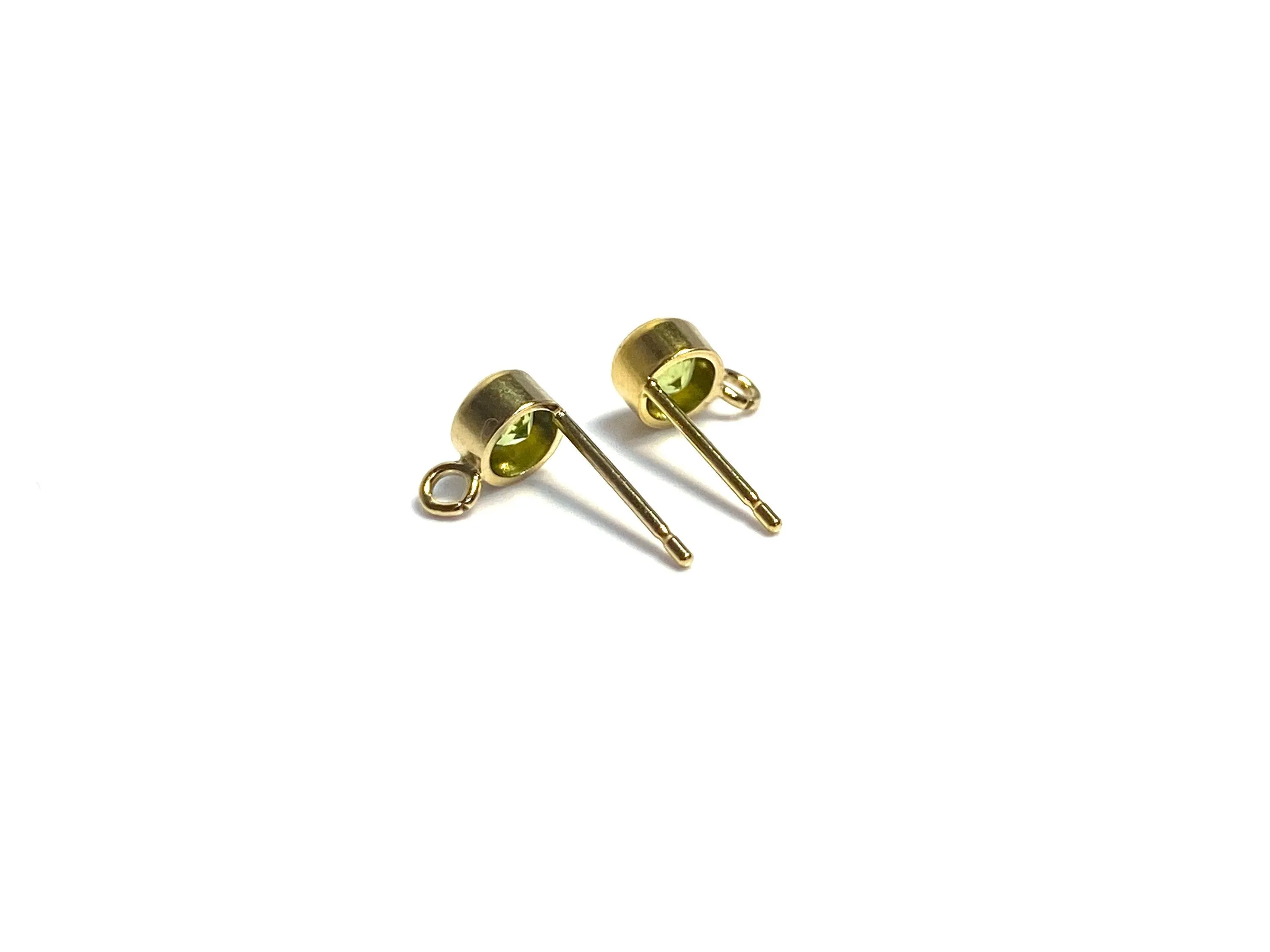 14K Gold Filled 4.0mm Peridot Gemstone, Bezel Post Earring W/ Ring, 14KGF