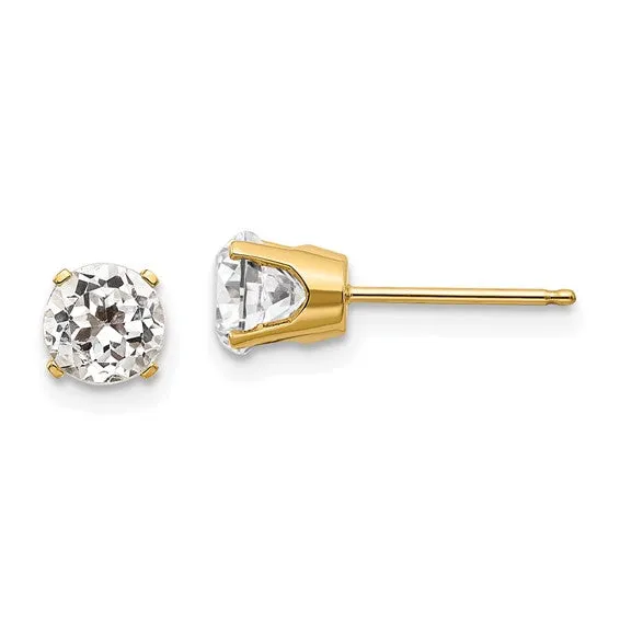 14k Gold Round Genuine Stone Birthstone Stud Earrings - Various Sizes