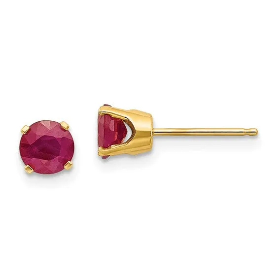 14k Gold Round Genuine Stone Birthstone Stud Earrings - Various Sizes