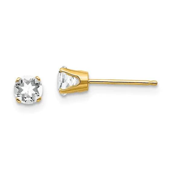 14k Gold Round Genuine Stone Birthstone Stud Earrings - Various Sizes