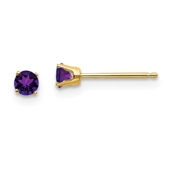 14k Gold Round Genuine Stone Birthstone Stud Earrings - Various Sizes