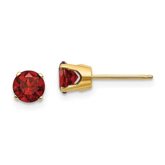 14k Gold Round Genuine Stone Birthstone Stud Earrings - Various Sizes