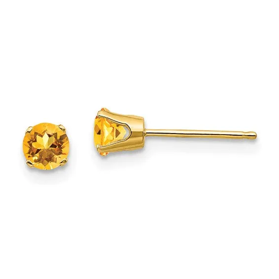 14k Gold Round Genuine Stone Birthstone Stud Earrings - Various Sizes
