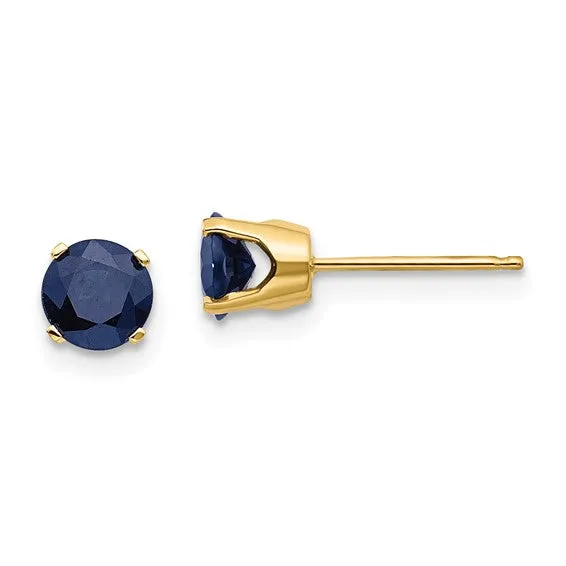 14k Gold Round Genuine Stone Birthstone Stud Earrings - Various Sizes