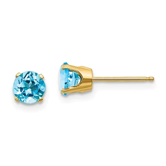 14k Gold Round Genuine Stone Birthstone Stud Earrings - Various Sizes