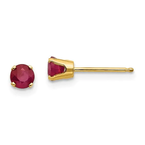 14k Gold Round Genuine Stone Birthstone Stud Earrings - Various Sizes
