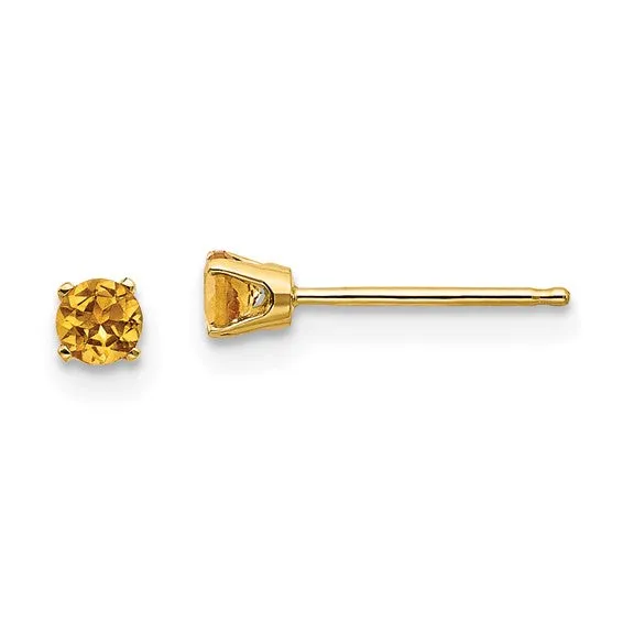 14k Gold Round Genuine Stone Birthstone Stud Earrings - Various Sizes