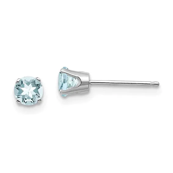 14k Gold Round Genuine Stone Birthstone Stud Earrings - Various Sizes