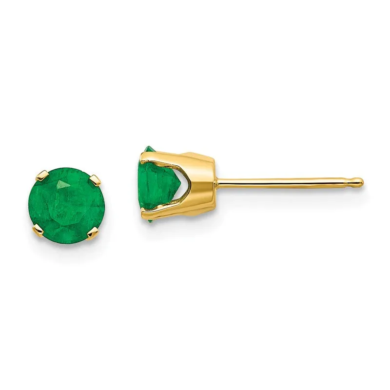 14k Gold Round Genuine Stone Birthstone Stud Earrings - Various Sizes