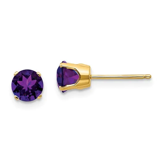 14k Gold Round Genuine Stone Birthstone Stud Earrings - Various Sizes