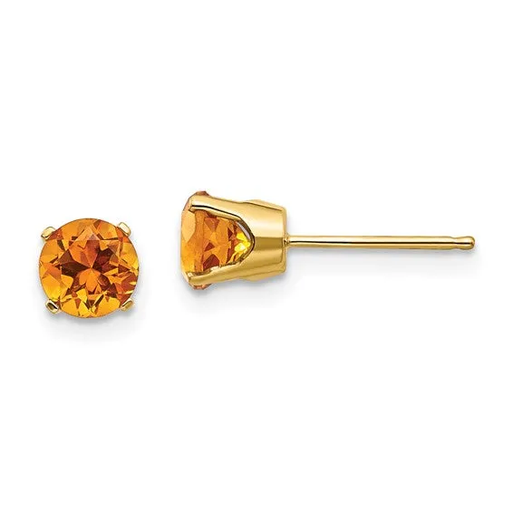 14k Gold Round Genuine Stone Birthstone Stud Earrings - Various Sizes