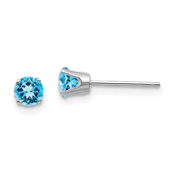 14k Gold Round Genuine Stone Birthstone Stud Earrings - Various Sizes