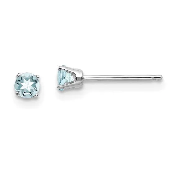14k Gold Round Genuine Stone Birthstone Stud Earrings - Various Sizes