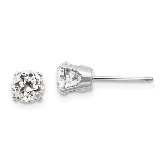 14k Gold Round Genuine Stone Birthstone Stud Earrings - Various Sizes