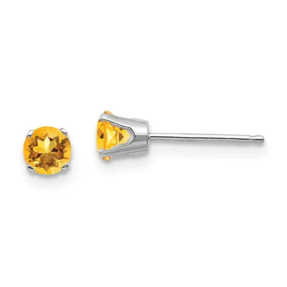 14k Gold Round Genuine Stone Birthstone Stud Earrings - Various Sizes