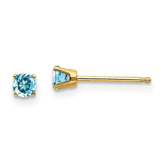 14k Gold Round Genuine Stone Birthstone Stud Earrings - Various Sizes