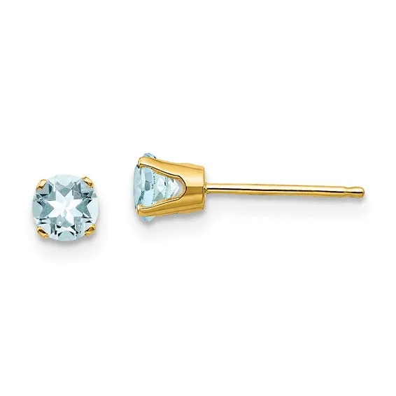14k Gold Round Genuine Stone Birthstone Stud Earrings - Various Sizes