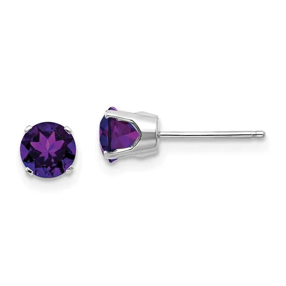 14k Gold Round Genuine Stone Birthstone Stud Earrings - Various Sizes