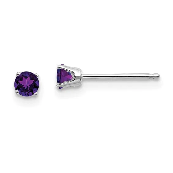 14k Gold Round Genuine Stone Birthstone Stud Earrings - Various Sizes