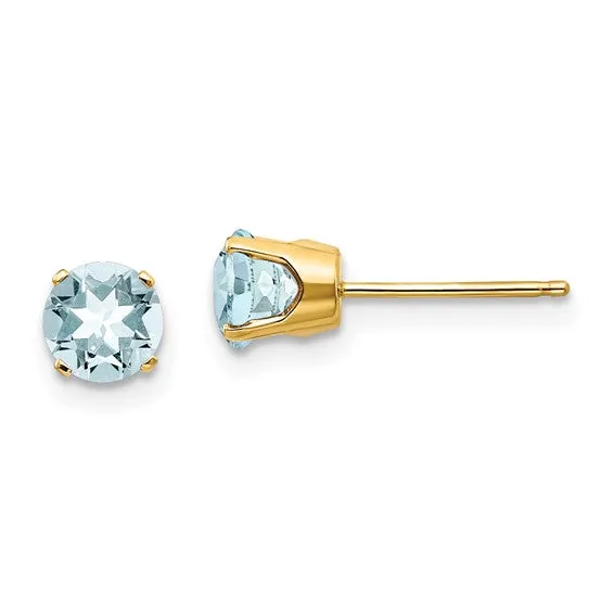 14k Gold Round Genuine Stone Birthstone Stud Earrings - Various Sizes