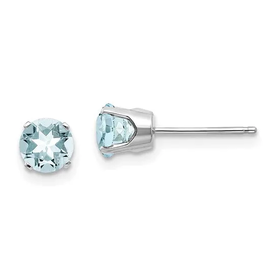 14k Gold Round Genuine Stone Birthstone Stud Earrings - Various Sizes