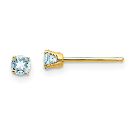 14k Gold Round Genuine Stone Birthstone Stud Earrings - Various Sizes