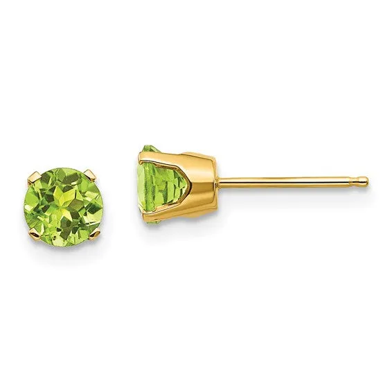 14k Gold Round Genuine Stone Birthstone Stud Earrings - Various Sizes