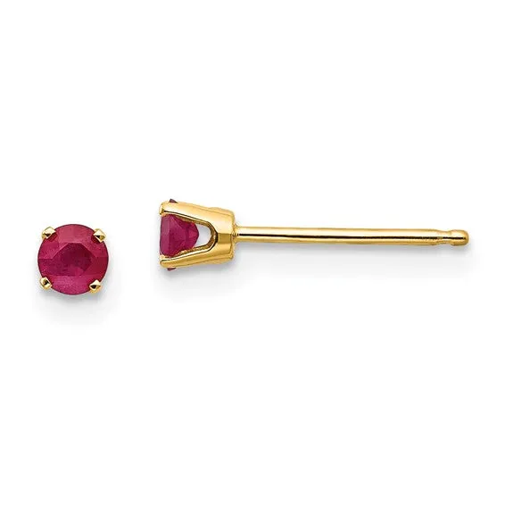 14k Gold Round Genuine Stone Birthstone Stud Earrings - Various Sizes