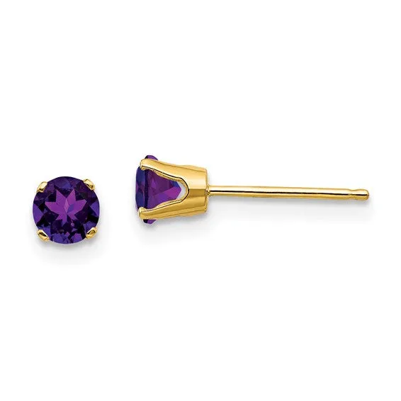 14k Gold Round Genuine Stone Birthstone Stud Earrings - Various Sizes