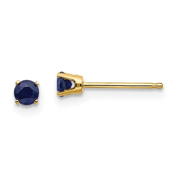 14k Gold Round Genuine Stone Birthstone Stud Earrings - Various Sizes