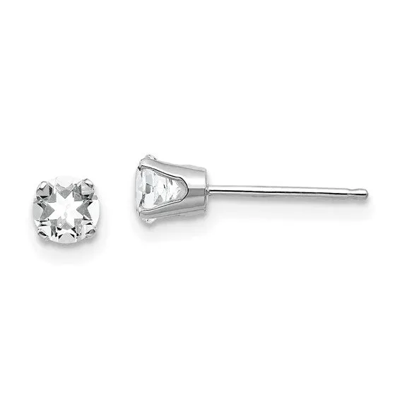 14k Gold Round Genuine Stone Birthstone Stud Earrings - Various Sizes