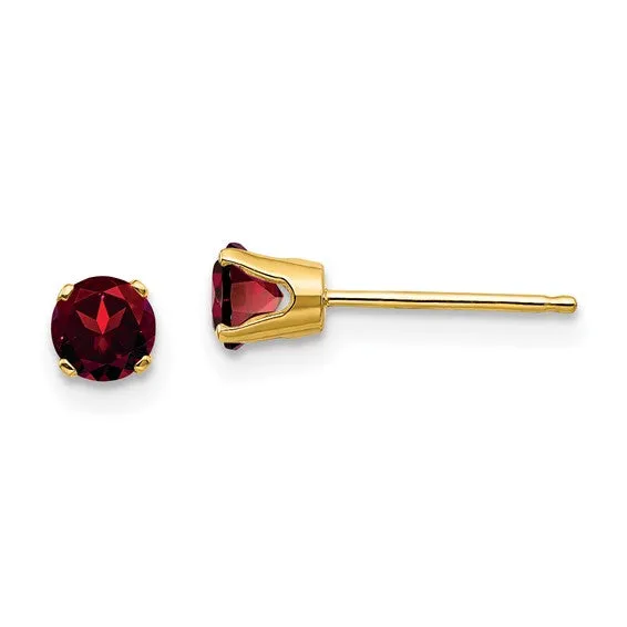 14k Gold Round Genuine Stone Birthstone Stud Earrings - Various Sizes