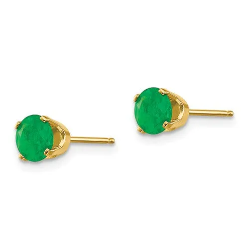 14k Gold Round Genuine Stone Birthstone Stud Earrings - Various Sizes