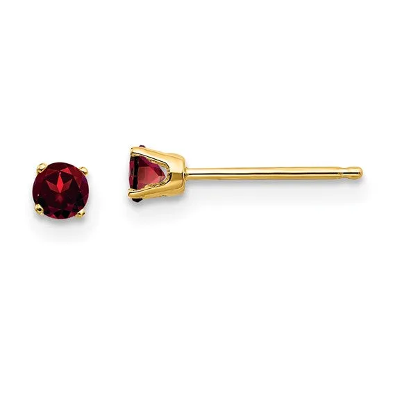 14k Gold Round Genuine Stone Birthstone Stud Earrings - Various Sizes