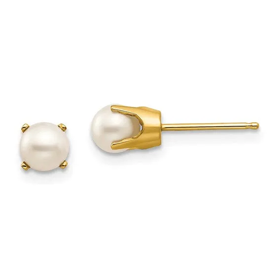 14k Gold Round Genuine Stone Birthstone Stud Earrings - Various Sizes