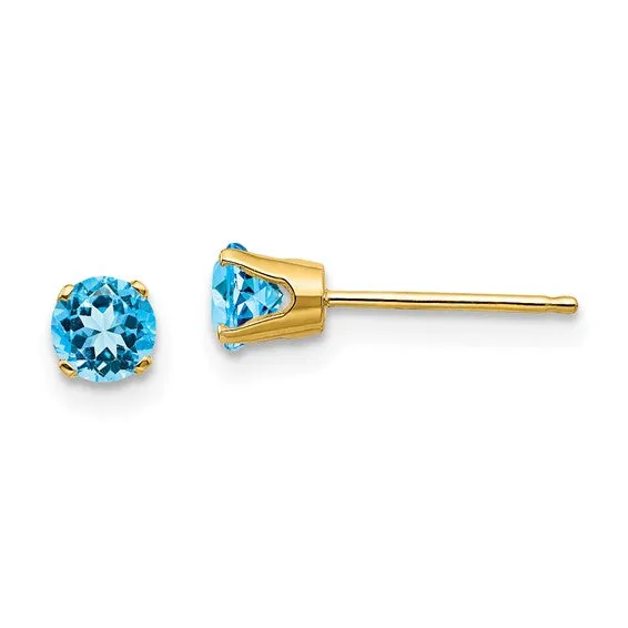 14k Gold Round Genuine Stone Birthstone Stud Earrings - Various Sizes