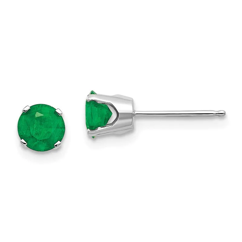 14k Gold Round Genuine Stone Birthstone Stud Earrings - Various Sizes