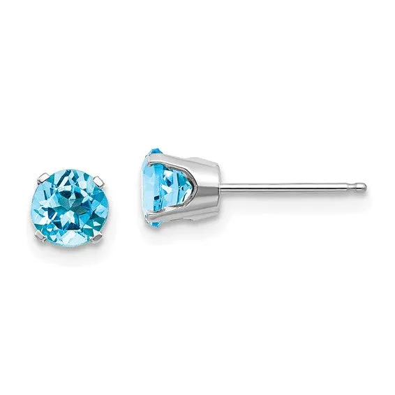 14k Gold Round Genuine Stone Birthstone Stud Earrings - Various Sizes