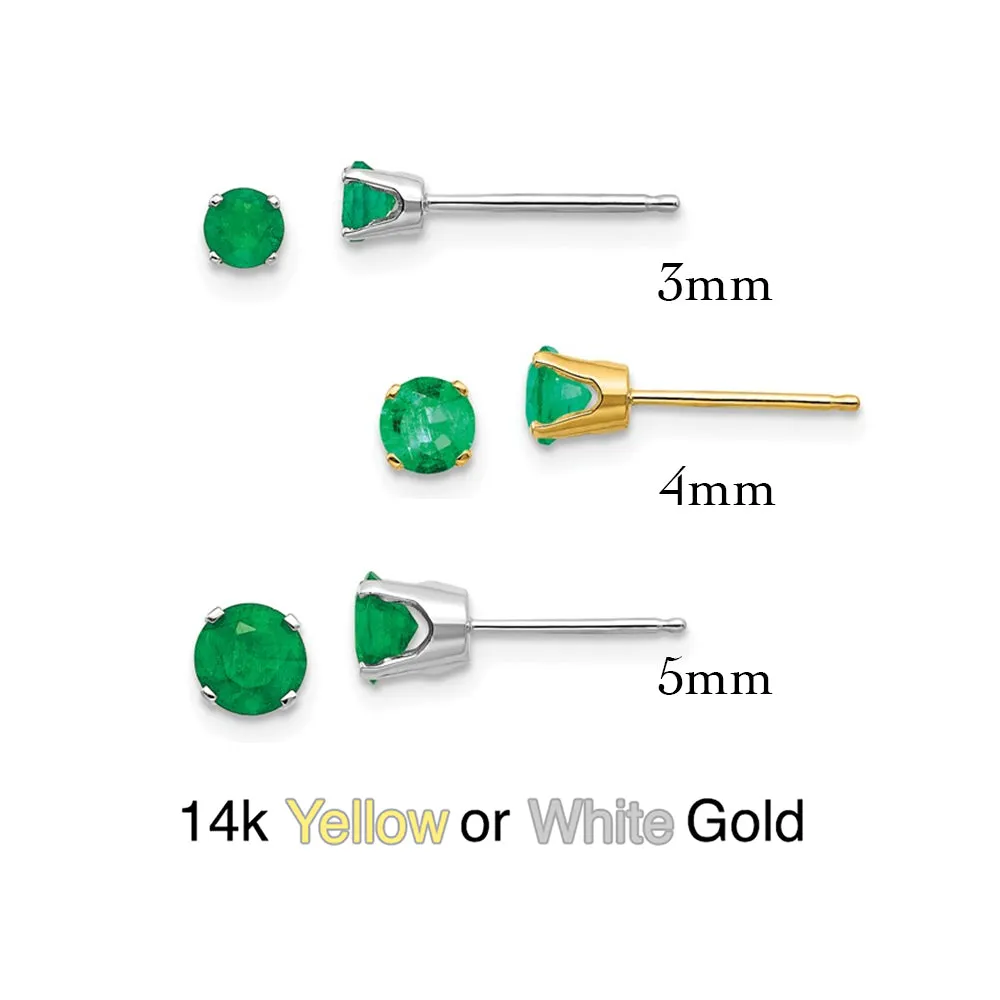 14k Gold Round Genuine Stone Birthstone Stud Earrings - Various Sizes