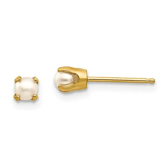 14k Gold Round Genuine Stone Birthstone Stud Earrings - Various Sizes