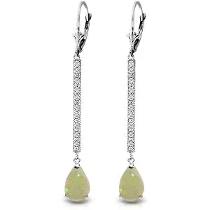 14K Solid White Gold Earrings w/ Diamonds & Opals