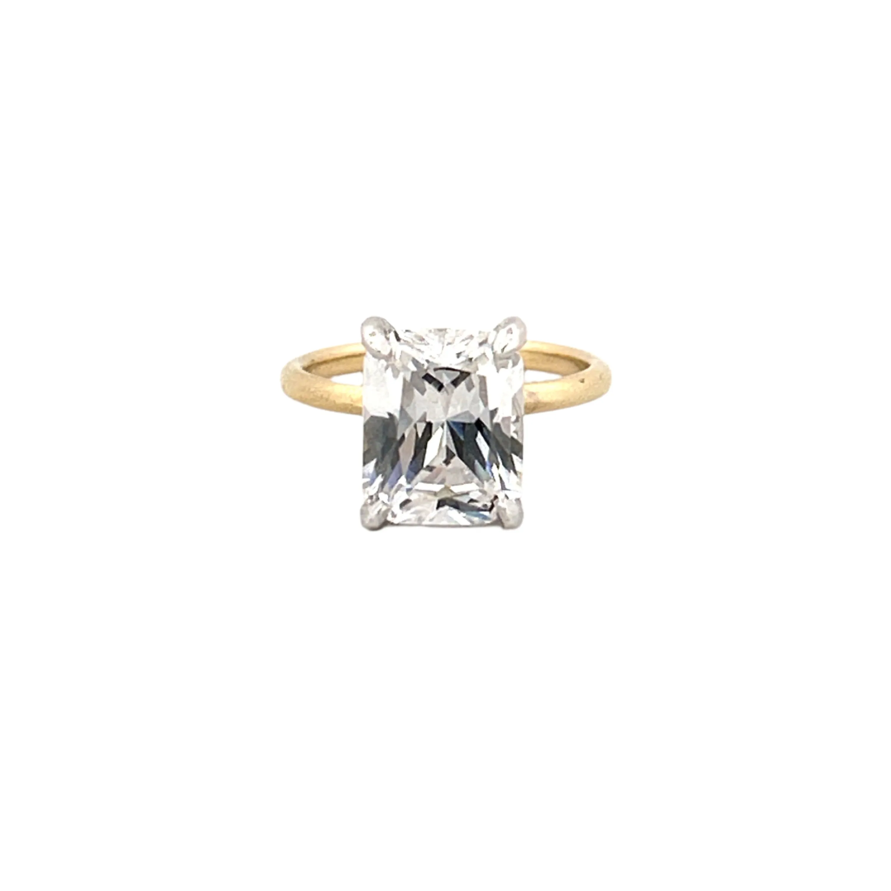 14K Two-Tone Gold 4.00 Carat Radiant Lab Grown Diamond Under Halo Solitaire Engagement Ring