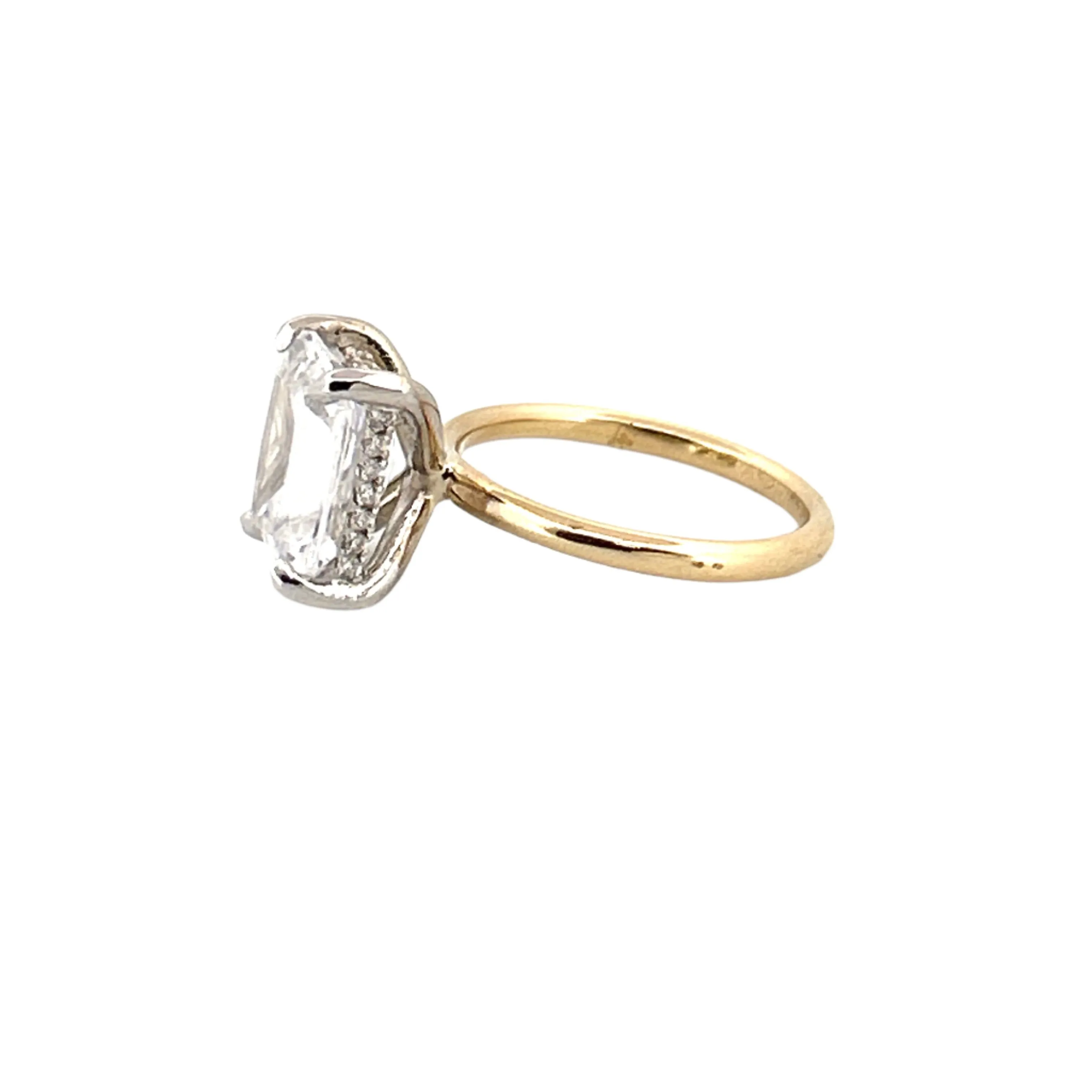 14K Two-Tone Gold 4.00 Carat Radiant Lab Grown Diamond Under Halo Solitaire Engagement Ring