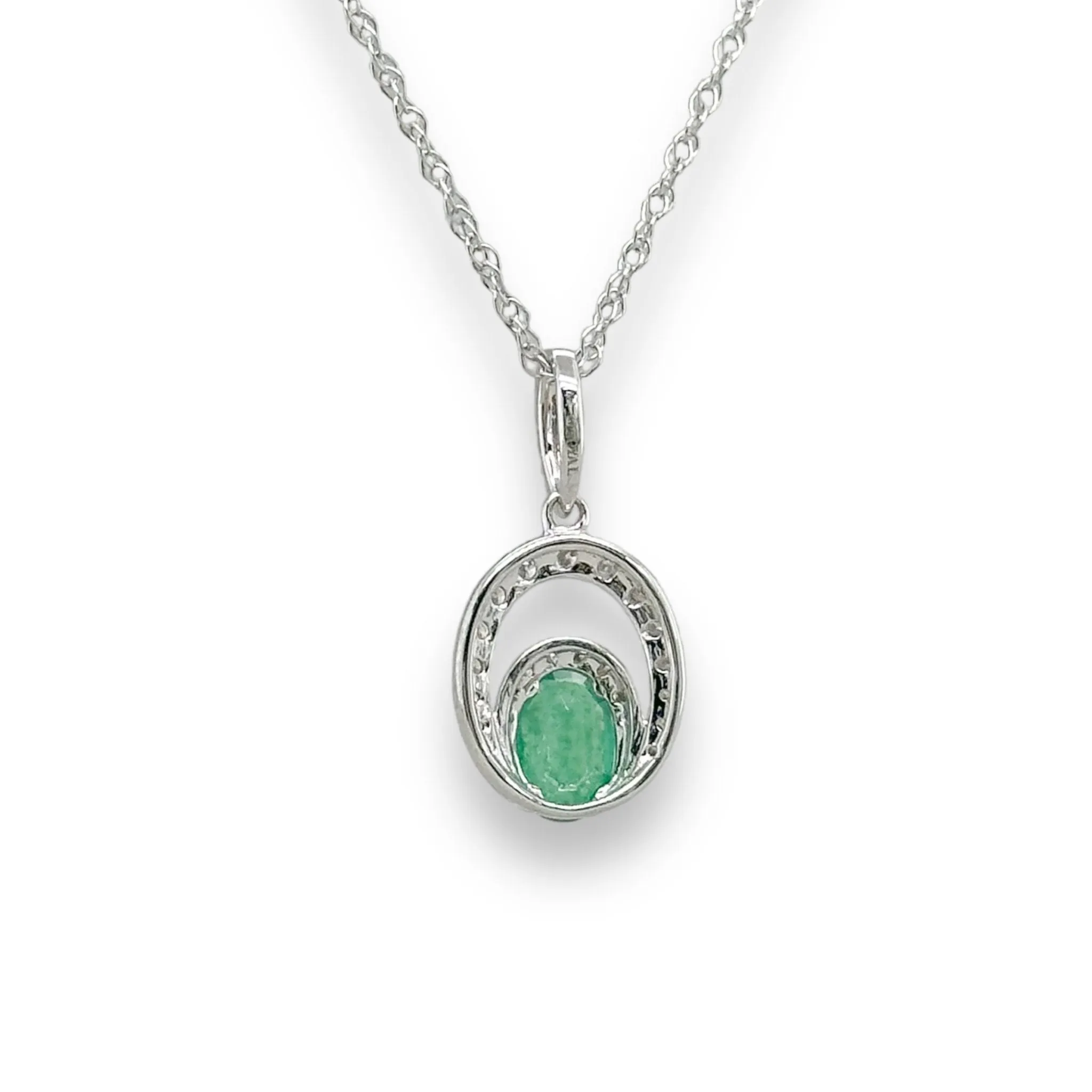 14K W Gold 0.50ct Oval Emerald 0.20cttw Diamond Necklace