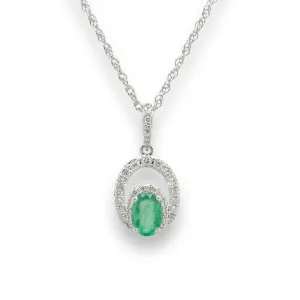 14K W Gold 0.50ct Oval Emerald 0.20cttw Diamond Necklace