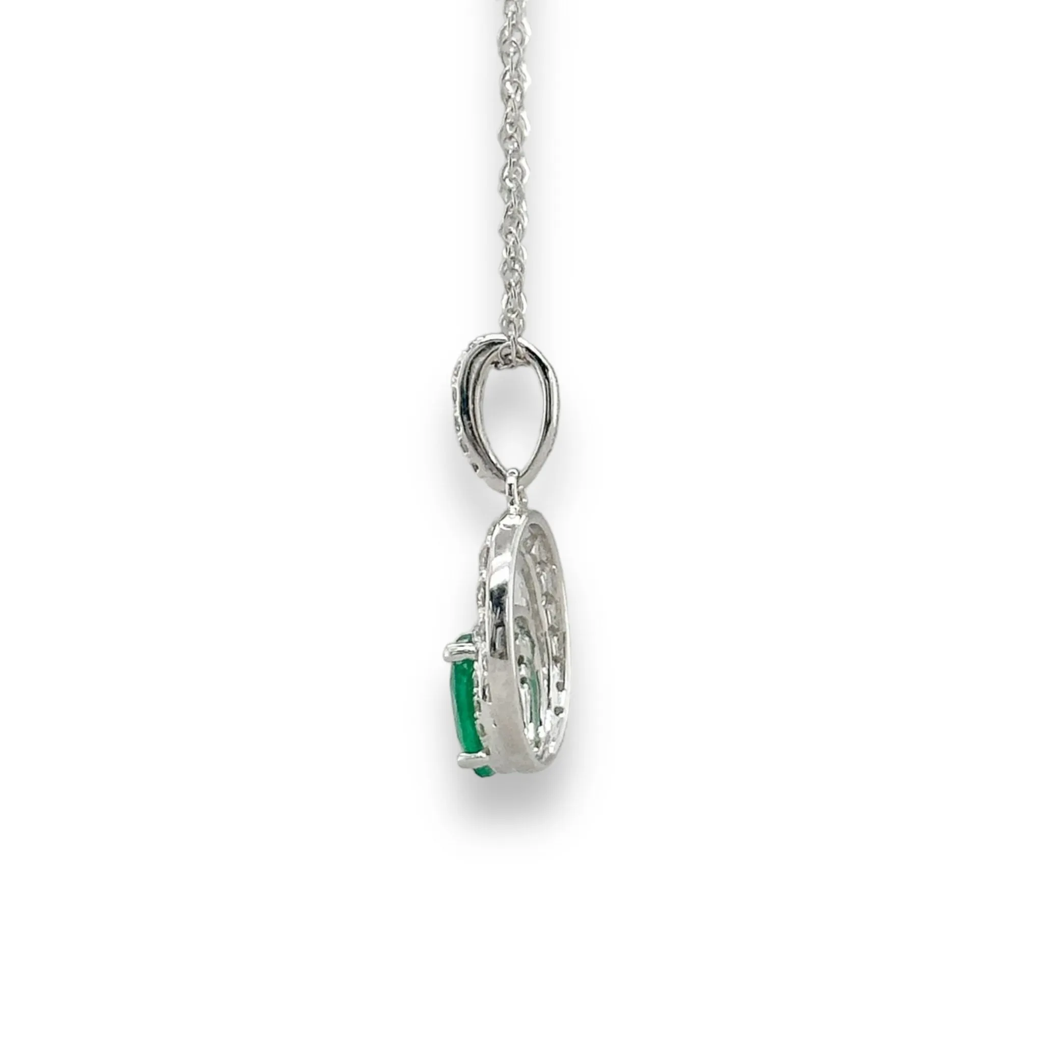 14K W Gold 0.50ct Oval Emerald 0.20cttw Diamond Necklace