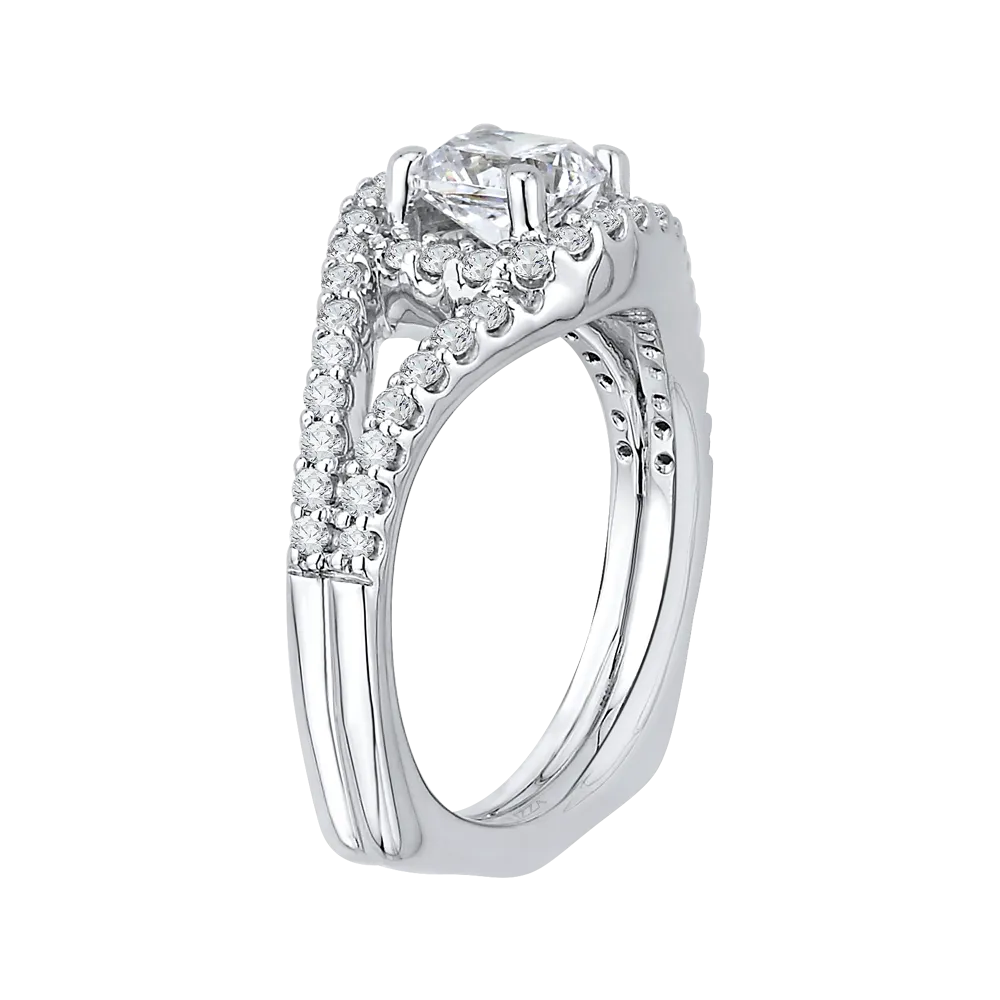 14K White Gold Cushion Diamond Halo Engagement Ring with Split Shank (Semi Mount)