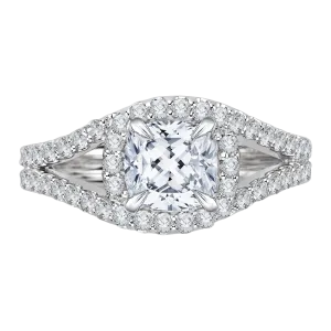 14K White Gold Cushion Diamond Halo Engagement Ring with Split Shank (Semi Mount)