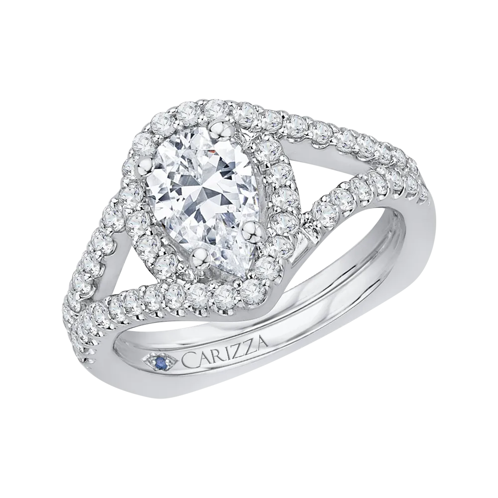 14K White Gold Cushion Diamond Halo Engagement Ring with Split Shank (Semi Mount)