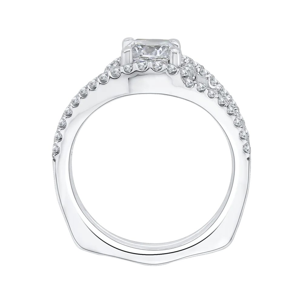 14K White Gold Cushion Diamond Halo Engagement Ring with Split Shank (Semi Mount)